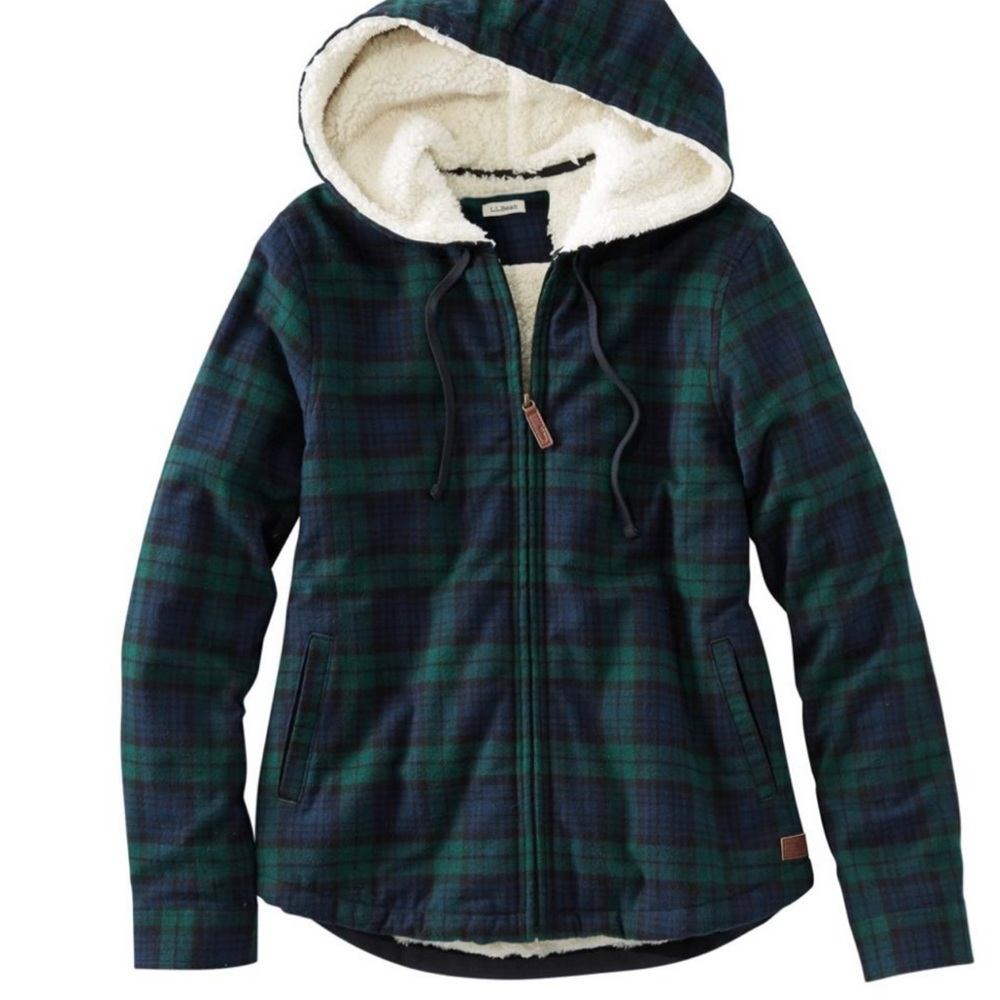LL Bean Womens zip flannel, Sherpa lined